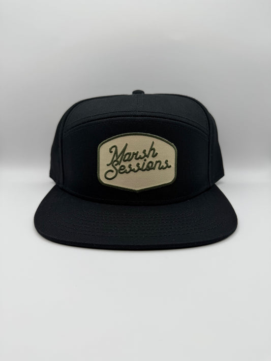 7 Panel Tailer Patch Hat - Black